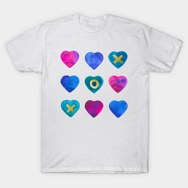 Tic tac toe hearts - pink, purple and blue T-Shirt by Home Cyn Home 